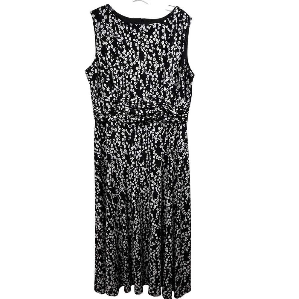 Coldwater Creek Black White Floral Sleeveless Ruched Maxi Dress Size 16